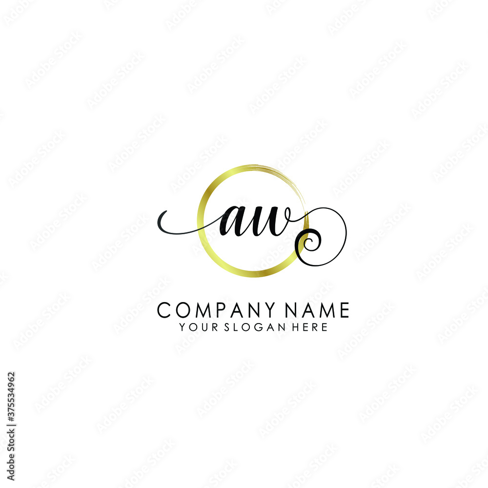 AW Initial handwriting logo template vector
