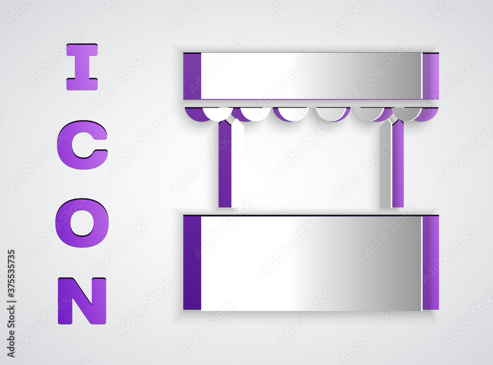 Paper cut Ticket box office icon isolated on grey background. Ticket booth for the sale of tickets for attractions and sports. Paper art style. Vector. Paper cut Ticket box office icon isolated on grey background. Ticket booth for the sale of tickets for attractions and sports. Paper art style. Vector.