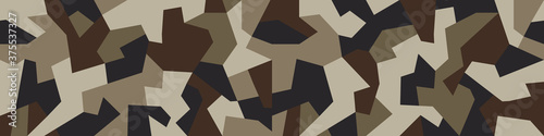 Military camo seamless pattern. Geometric camouflage backdrop in sand and desert brown color. Stock vector background.