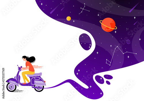 Happy young girl riding a scooter