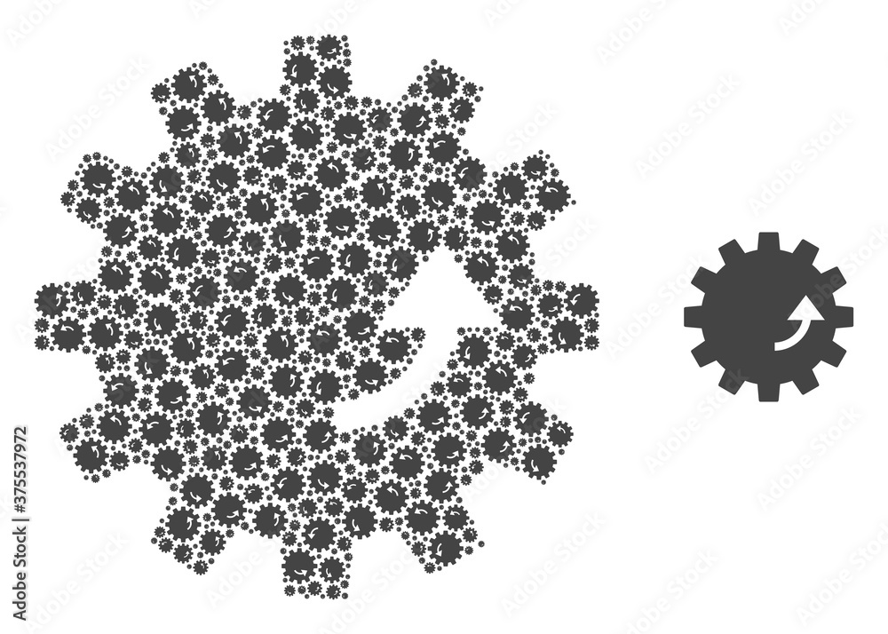 Vector gear rotation composition is constructed of randomized self gear rotation parts. Fractal composition of gear rotation. Vector gear rotation composition is constructed of randomized self gear rotation parts. Fractal composition of gear rotation.