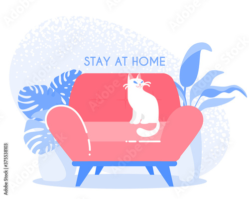 Concept of self quarantine, staying at home during pandemic of coronavirus.
