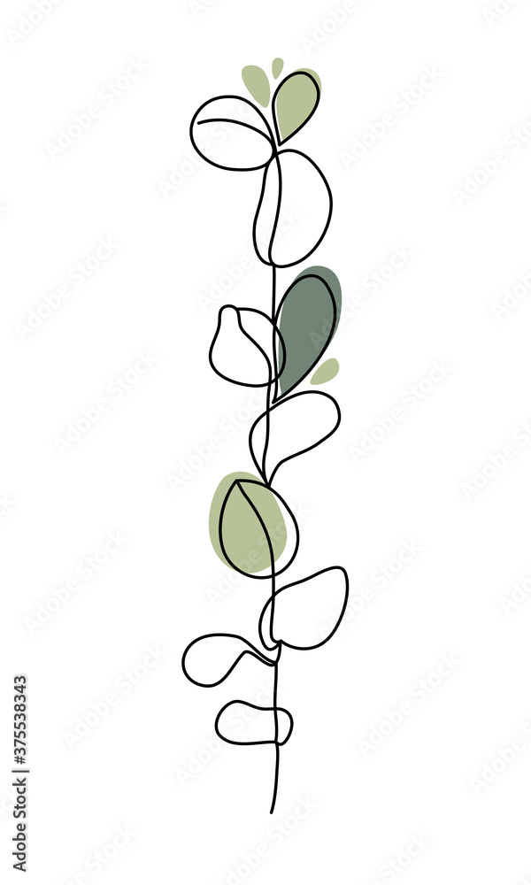 Abstract one line art of eucalyptus, contour drawing. Minimal geometric shapes backgroud. Modern vector illustration. Abstract one line art of eucalyptus, contour drawing. Minimal geometric shapes backgroud. Modern vector illustration.