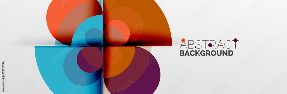 Bright color circles, abstract round shapes and triangles composition with shadow effects. Vector modern geometric design template Bright color circles, abstract round shapes and triangles composition with shadow effects. Vector modern geometric design template
