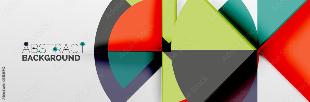 Bright color circles, abstract round shapes and triangles composition with shadow effects. Vector modern geometric design template Bright color circles, abstract round shapes and triangles composition with shadow effects. Vector modern geometric design template