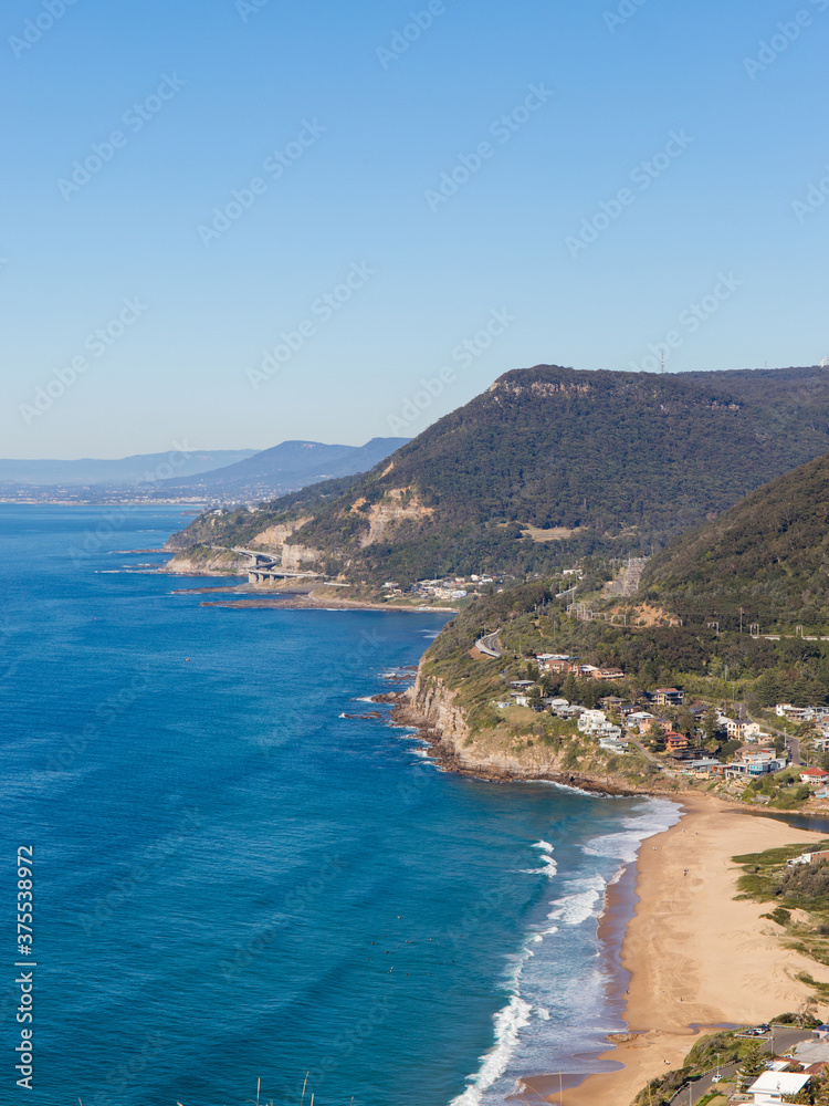 Mountain cliff coastline at Sydney south, view from Bald Hill Lookout.