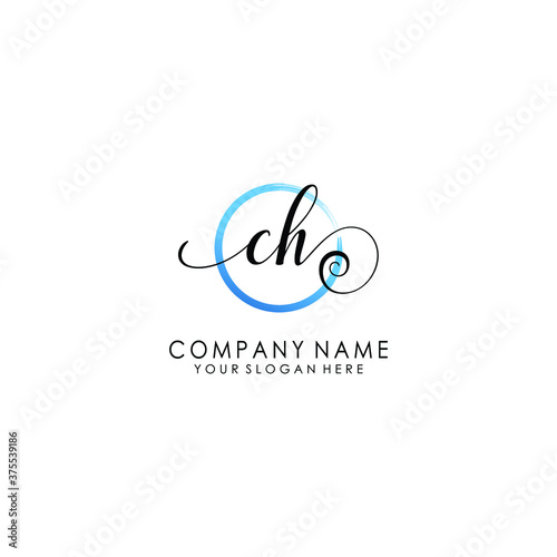 CH Initial handwriting logo template vector 