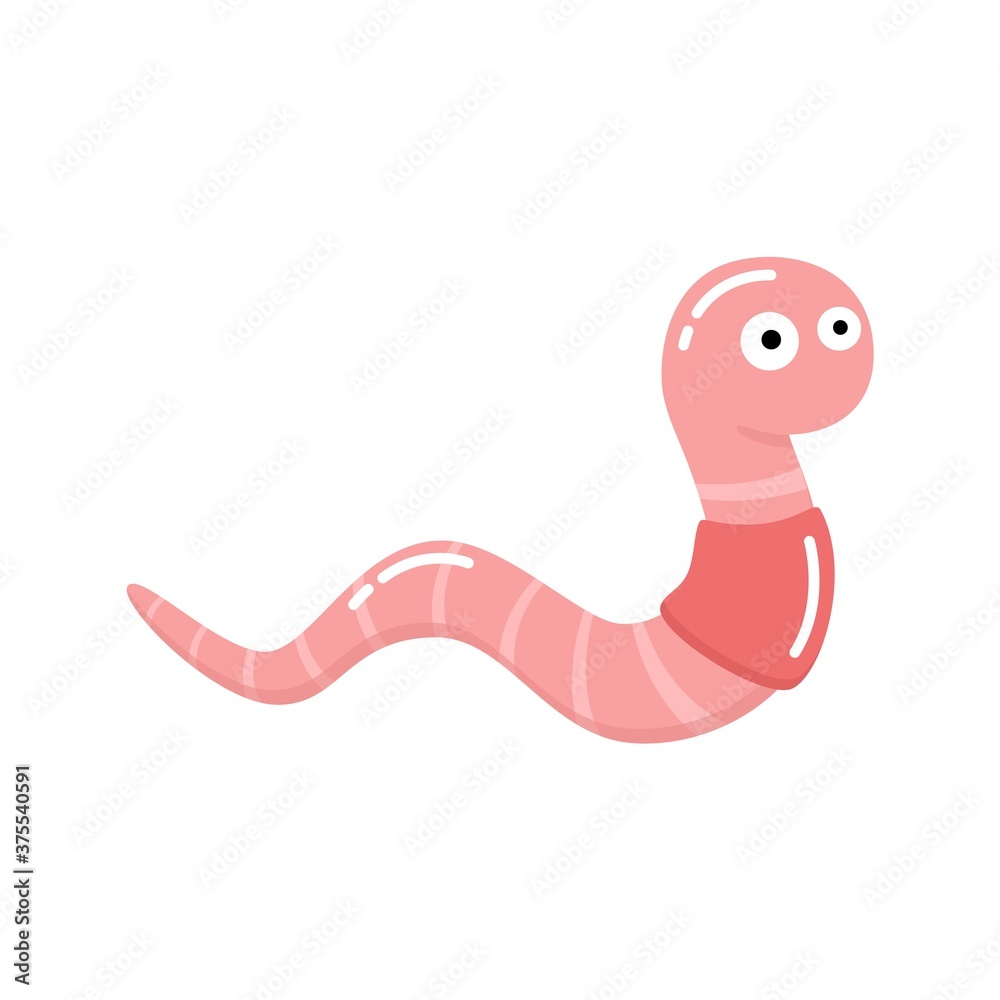 Fototapeta premium Cartoon crazy worm isolated on a white background cute cartoon character