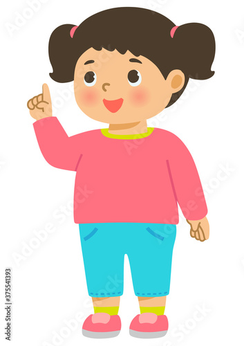 人差し指で上をさす女の子