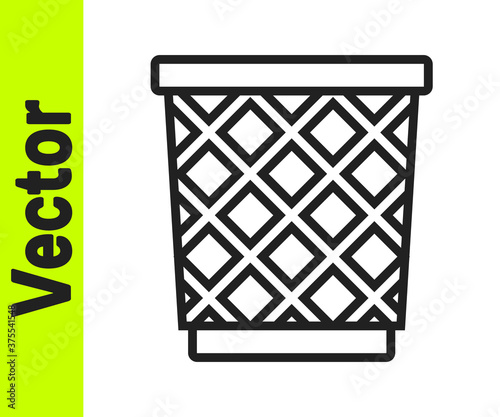 Black line Trash can icon isolated on white background. Garbage bin sign. Recycle basket icon. Office trash icon. Vector Illustration.