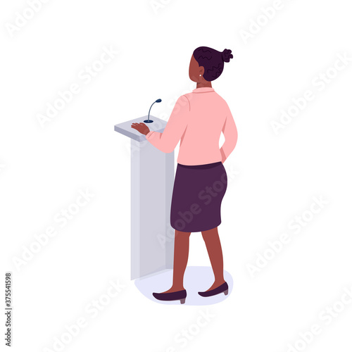 Female mentor power flat color vector faceless character. Defending ladies rights. Women association annual meeting isolated cartoon illustration for web graphic design and animation