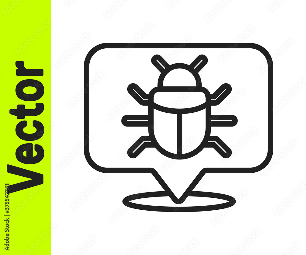 Black line System bug concept icon isolated on white background. Code bug concept. Bug in the system. Bug searching. Vector. Black line System bug concept icon isolated on white background. Code bug concept. Bug in the system. Bug searching. Vector.