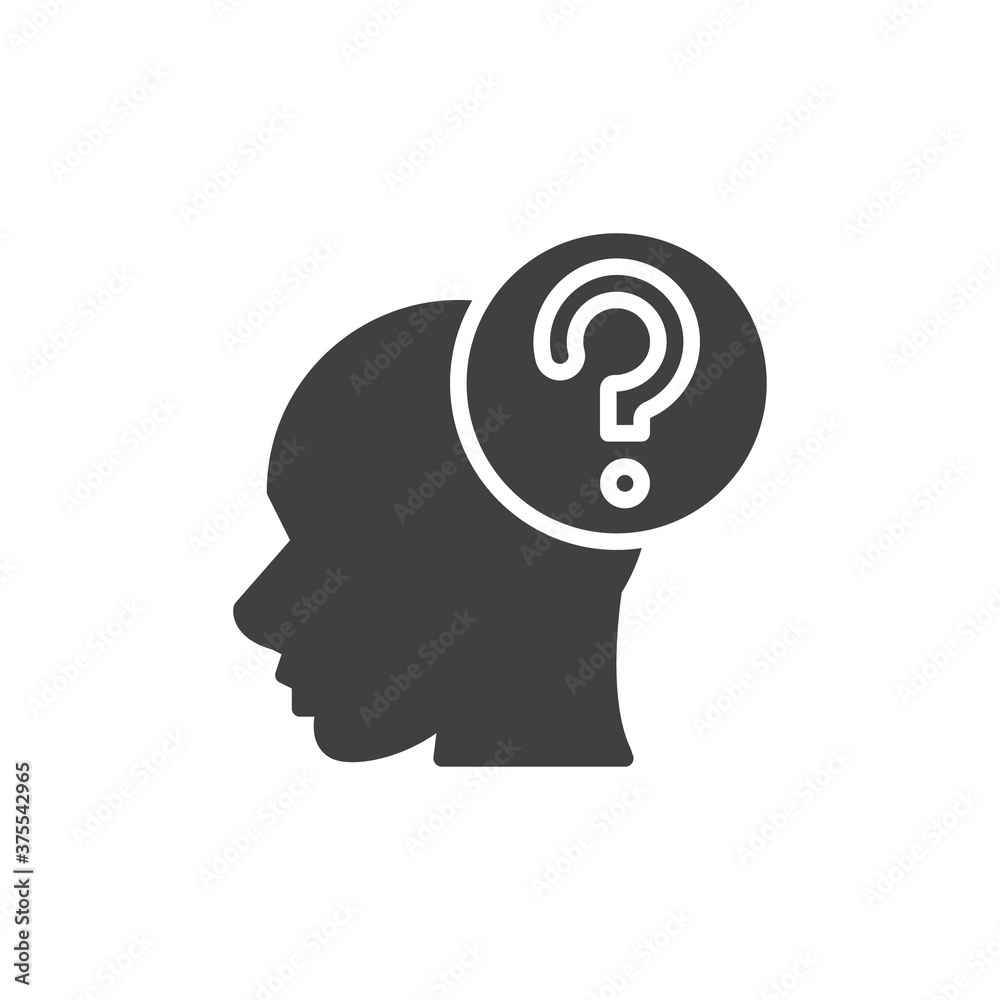 Thinking head vector icon. filled flat sign for mobile concept and web design. Head with question mark glyph icon. Symbol, logo illustration. Vector graphics Thinking head vector icon. filled flat sign for mobile concept and web design. Head with question mark glyph icon. Symbol, logo illustration. Vector graphics