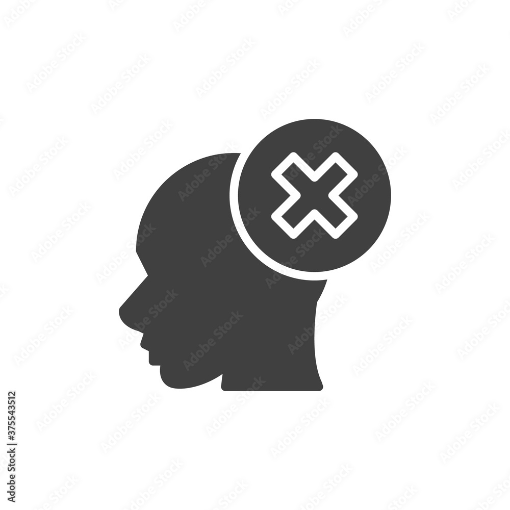 Wrong think vector icon. filled flat sign for mobile concept and web design. Head with cross mark glyph icon. Symbol, logo illustration. Vector graphics Wrong think vector icon. filled flat sign for mobile concept and web design. Head with cross mark glyph icon. Symbol, logo illustration. Vector graphics