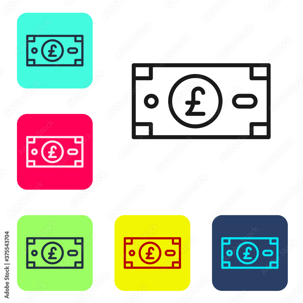 Black line Pound sterling money icon isolated on white background. Pound GBP currency symbol. Set icons in color square buttons. Vector. Black line Pound sterling money icon isolated on white background. Pound GBP currency symbol. Set icons in color square buttons. Vector.