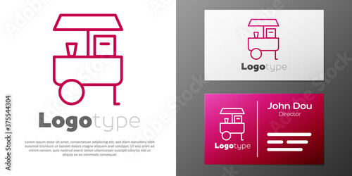 Logotype line Fast street food cart icon isolated on white background. Urban kiosk. Logo design template element. Vector.
