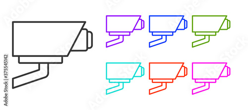 Black line Security camera icon isolated on white background. Set icons colorful. Vector.