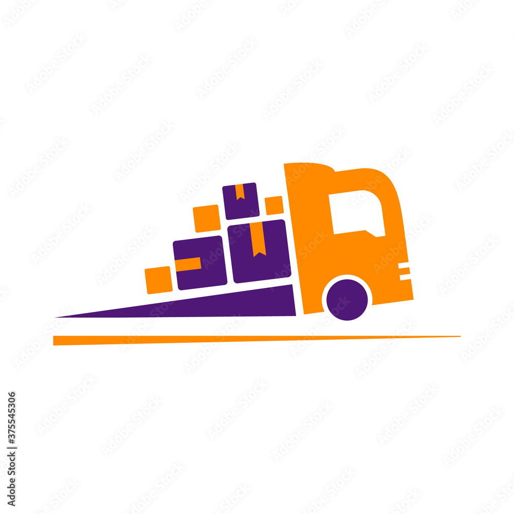 Bright Sign Fast shipping. Delivery truck flat vector icon isolated on white. Express delivery icon concept for websites.