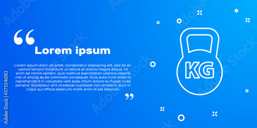 White line Kettlebell icon isolated on blue background. Sport equipment. Vector.