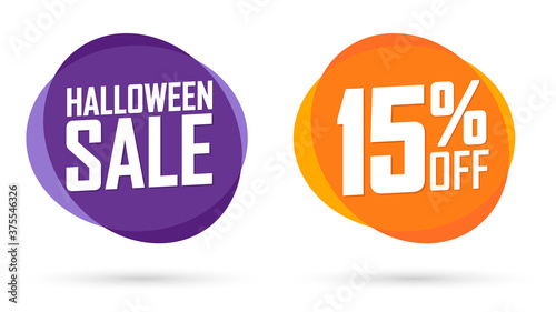 Halloween Sale, 15% off, bubble banners design template, discount tags, vector illustration