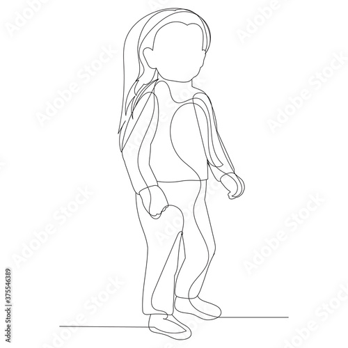 vector, isolated, sketch, one line drawing child girl