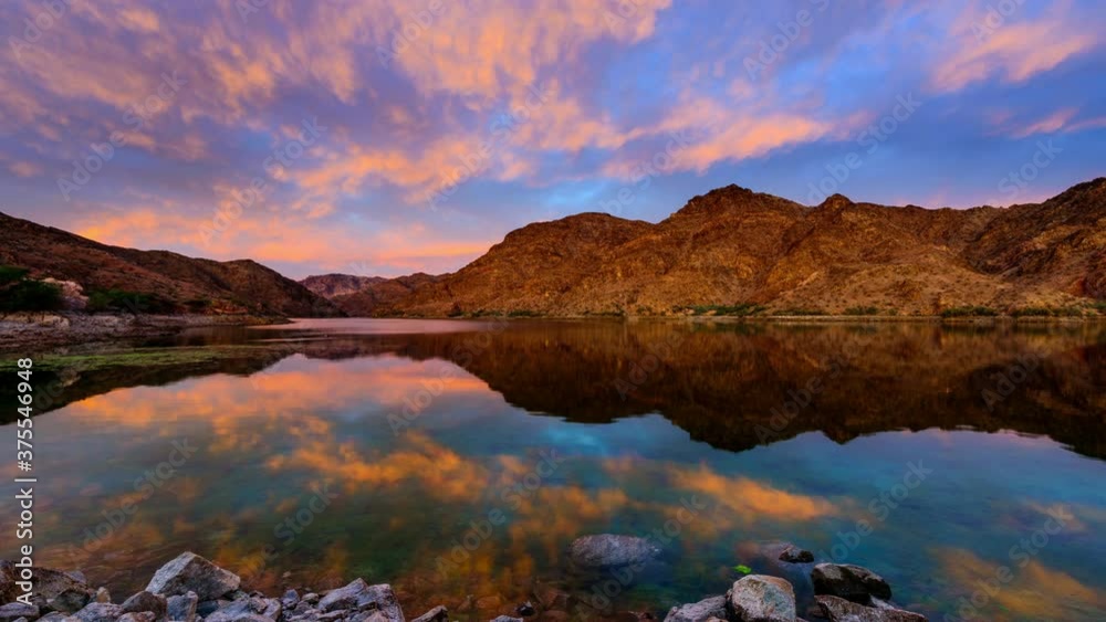 Dawn over desert landscape, Colorado River near Las Vegas.