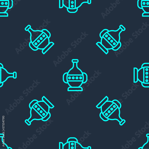 Green line Ancient amphorae icon isolated seamless pattern on blue background. Vector.
