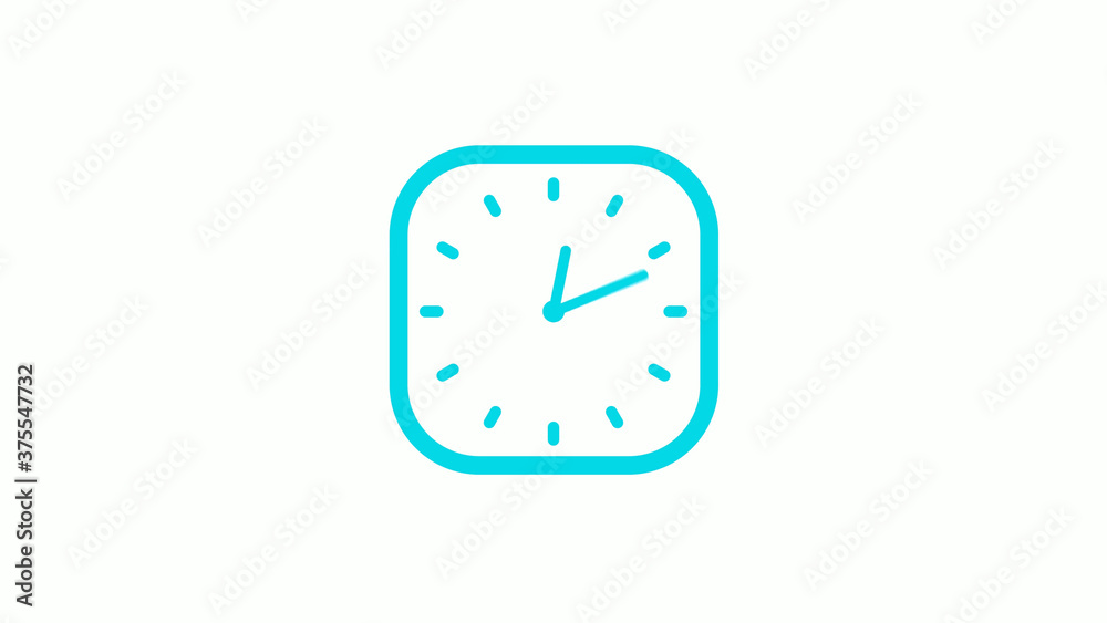 New cyan color square clock icon on white background,12 hours clock icon New cyan color square clock icon on white background,12 hours clock icon