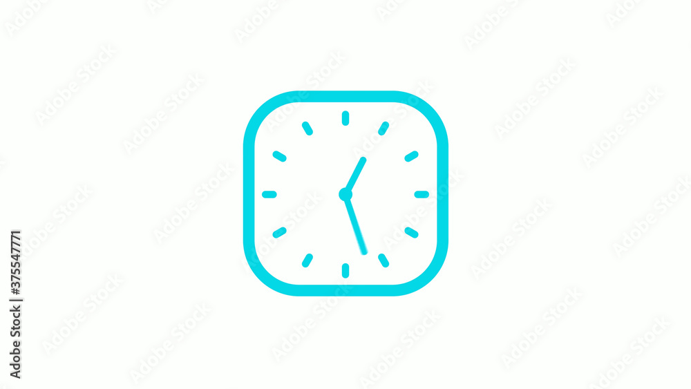 New cyan color square clock icon on white background,12 hours clock icon New cyan color square clock icon on white background,12 hours clock icon