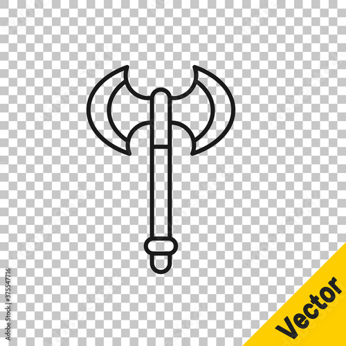 Black line Medieval axe icon isolated on transparent background. Battle axe, executioner axe. Medieval weapon. Vector.