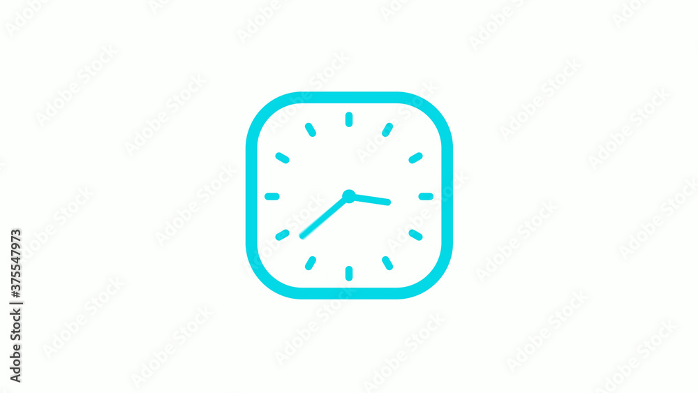 New cyan color square clock icon on white background,12 hours clock icon New cyan color square clock icon on white background,12 hours clock icon