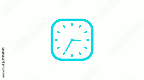 New cyan color square clock icon on white background,12 hours clock icon © MSH