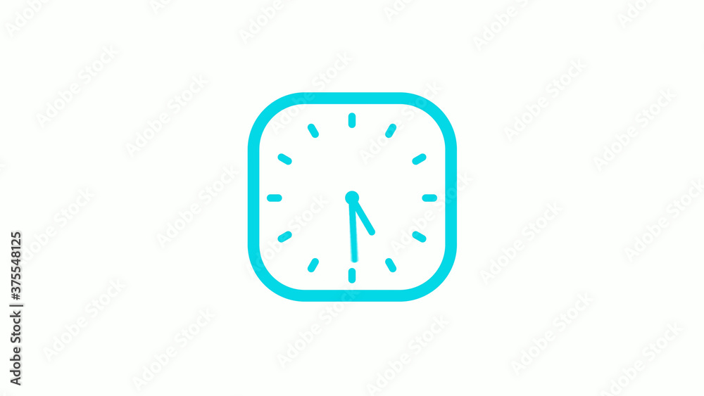 New cyan color square clock icon on white background,12 hours clock icon New cyan color square clock icon on white background,12 hours clock icon