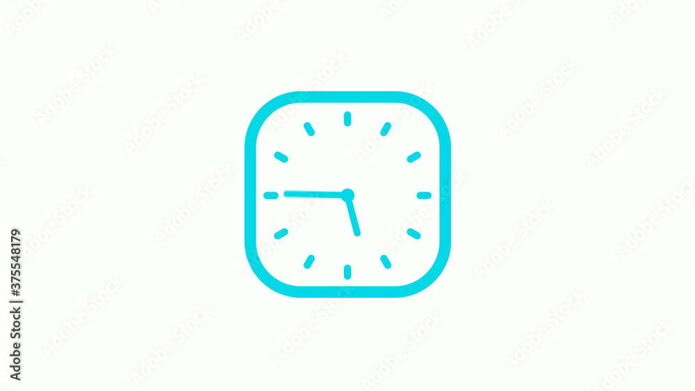 New cyan color square clock icon on white background,12 hours clock icon New cyan color square clock icon on white background,12 hours clock icon