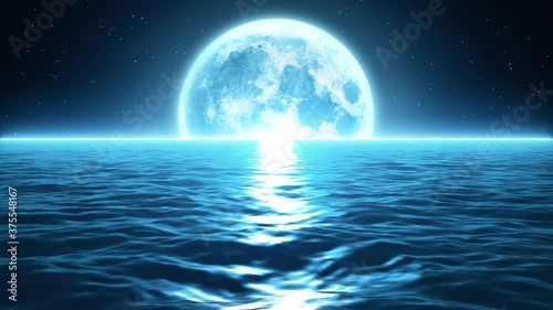 3d loopable animation background of moon and sea.