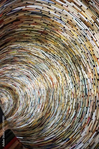 PRAGUE, CZECH REPUBLIC - 10 january, 2018: a endless book tunnel tower in Prague, in the public library