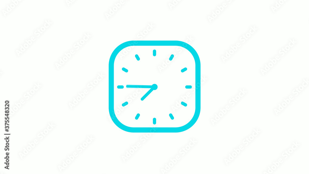 New cyan color square clock icon on white background,12 hours clock icon New cyan color square clock icon on white background,12 hours clock icon