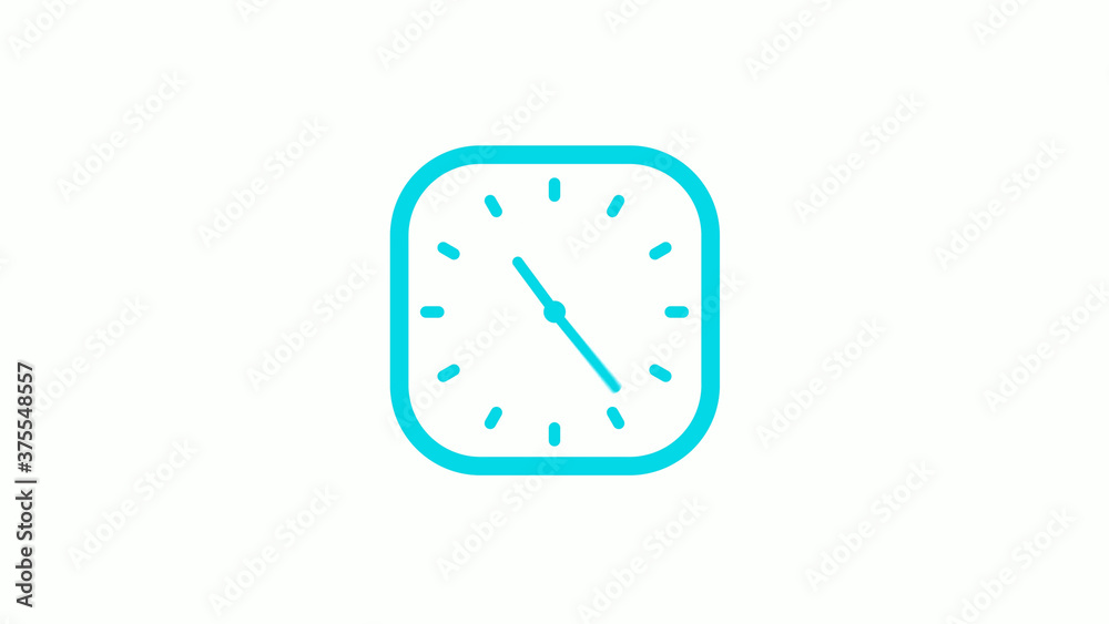 New cyan color square clock icon on white background,12 hours clock icon New cyan color square clock icon on white background,12 hours clock icon