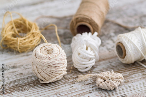 Balls of rope made from different materials