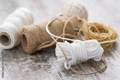 Balls of rope made from different materials