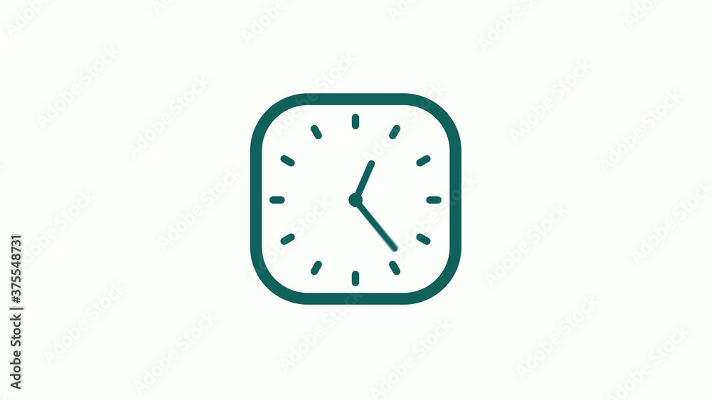 Amazing cyan color square clock icon on white background,12 hours clock icon Amazing cyan color square clock icon on white background,12 hours clock icon
