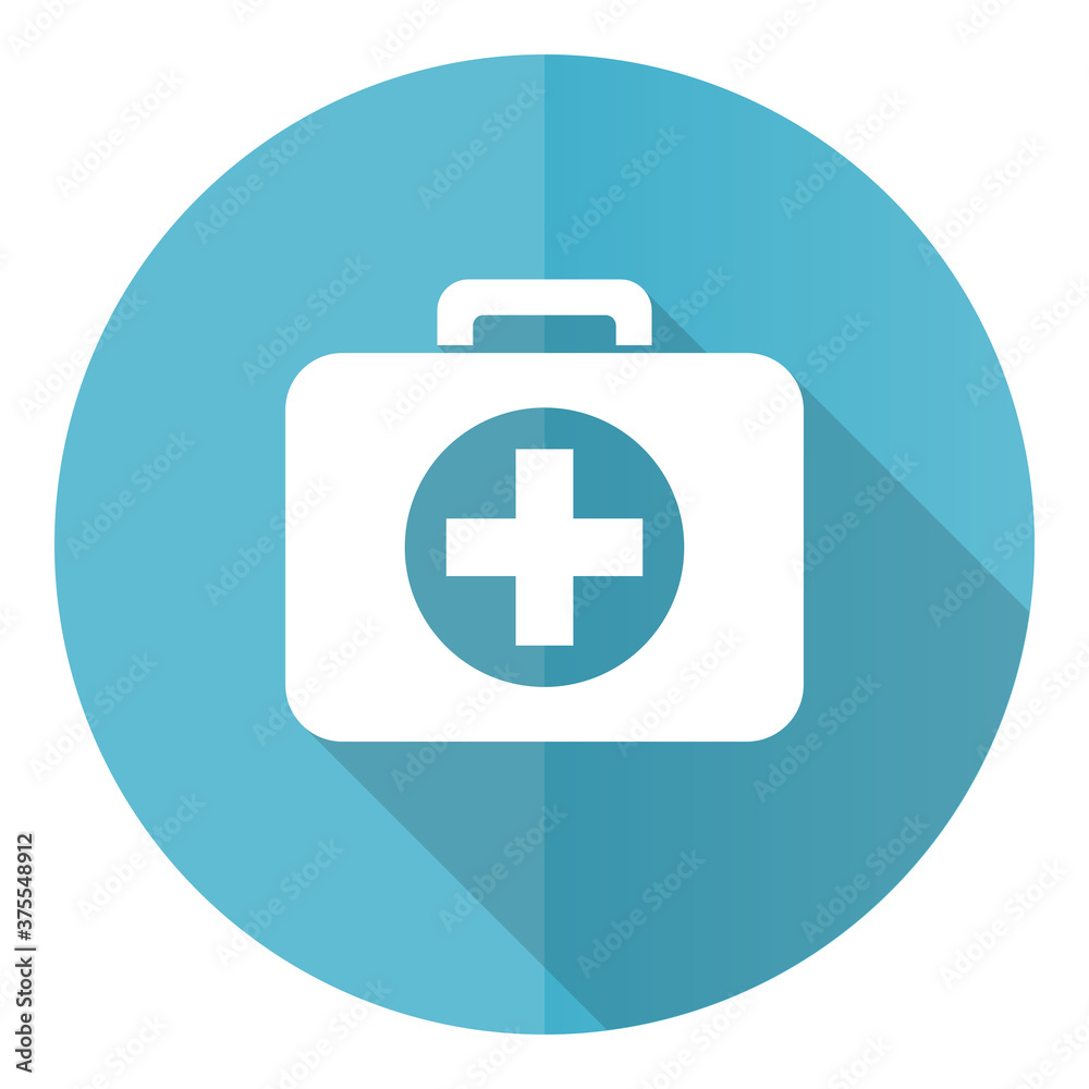First aid vector icon, flat design blue round web button isolated on white background First aid vector icon, flat design blue round web button isolated on white background
