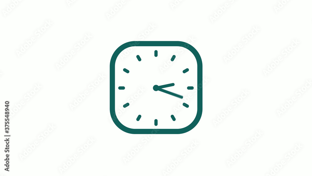 Amazing cyan color square clock icon on white background,12 hours clock icon
