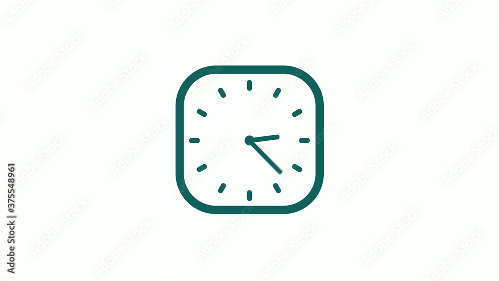 Amazing cyan color square clock icon on white background,12 hours clock icon Amazing cyan color square clock icon on white background,12 hours clock icon