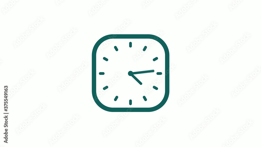 Amazing cyan color square clock icon on white background,12 hours clock icon Amazing cyan color square clock icon on white background,12 hours clock icon