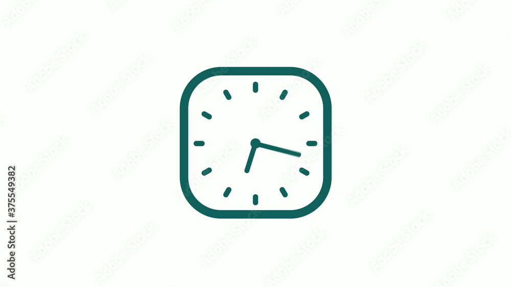 Amazing cyan color square clock icon on white background,12 hours clock icon Amazing cyan color square clock icon on white background,12 hours clock icon