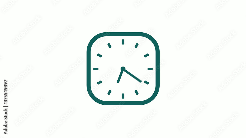 Amazing cyan color square clock icon on white background,12 hours clock icon Amazing cyan color square clock icon on white background,12 hours clock icon