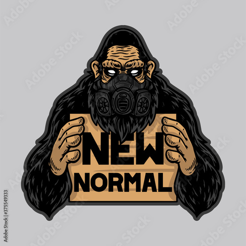 Cool gorilla or ape use mask hold new normal banner