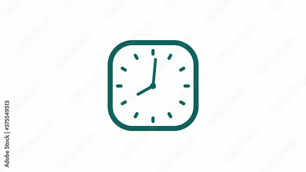 Amazing cyan color square clock icon on white background,12 hours clock icon Amazing cyan color square clock icon on white background,12 hours clock icon