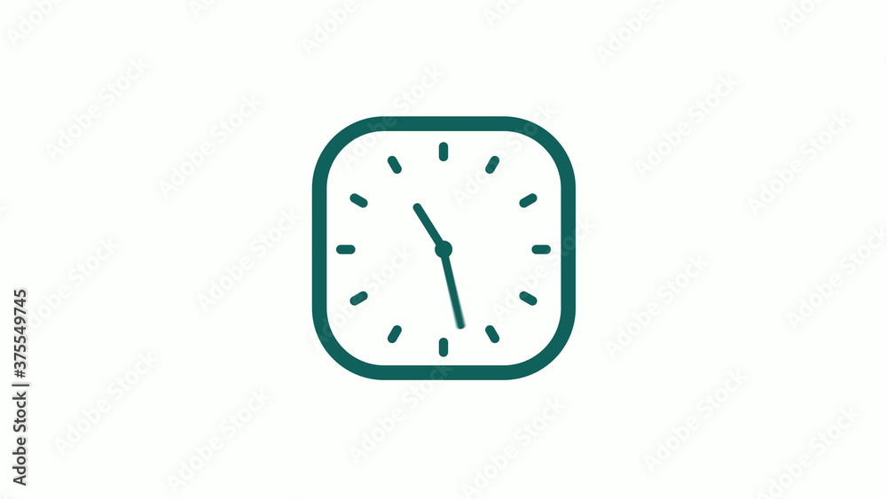 Amazing cyan color square clock icon on white background,12 hours clock icon Amazing cyan color square clock icon on white background,12 hours clock icon